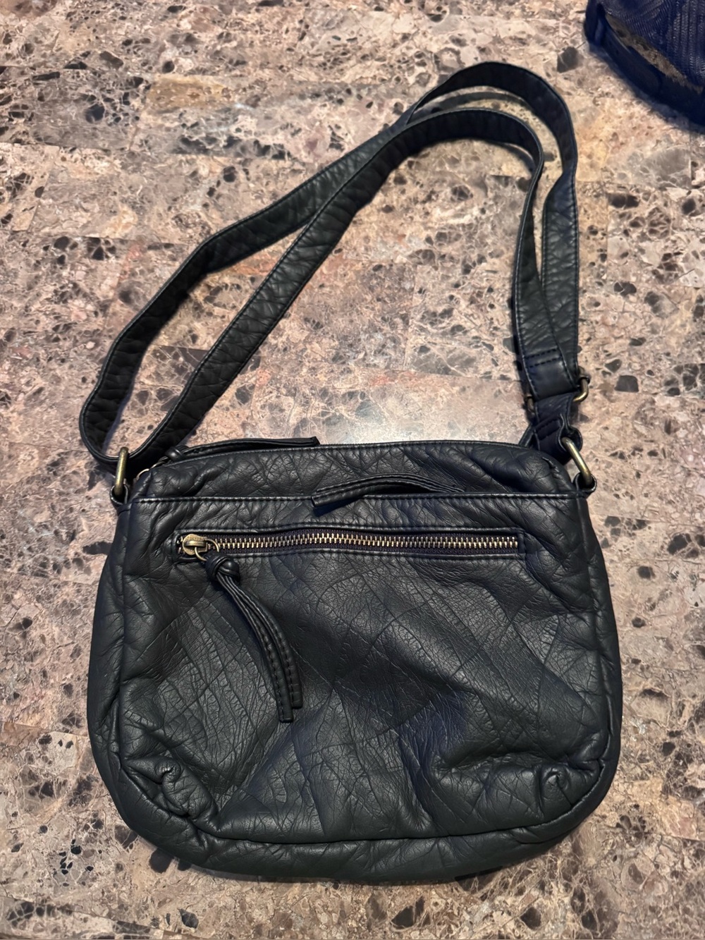 Bueno Black Textured Crossbody Bag with Front Zip